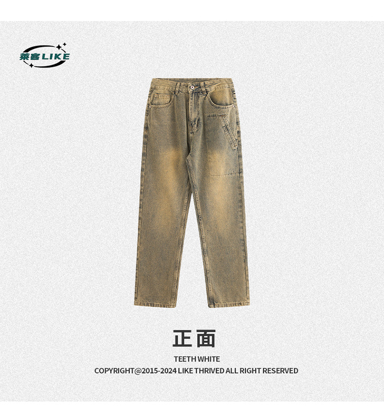 美式复古水洗男士春秋裤子直筒牛仔裤男街头潮牌高级感宽松直筒裤详情13