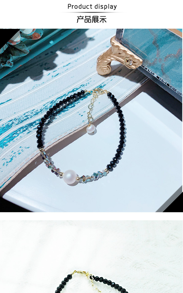 幽灵黑尖晶单层设计手链切面水晶淡水珍珠手链简约风格手链批发详情4
