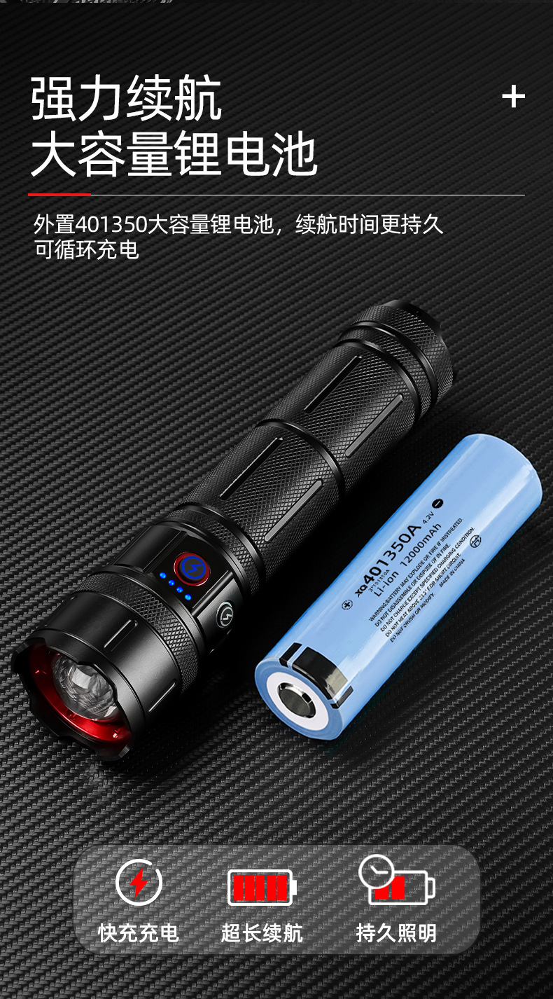 New cross-border multi-functional outdoor white laser flashlight with charging capacity display output LED emergency strong light flashlight pic 12
