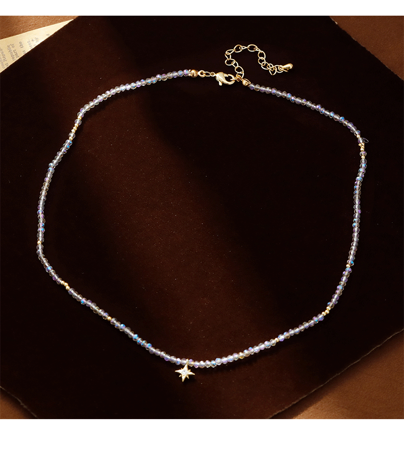 Hyacinth Fresh and delicate crystal bead Bead Octagonal Star necklace with a light luxury, niche and high-end feel 2025 Douyin hit collarbone necklace pic 6