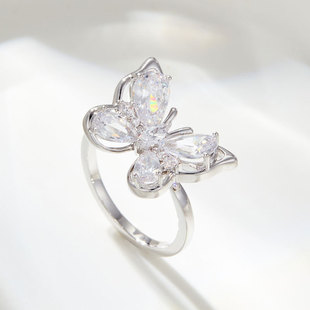 Light luxury and dynamic butterfly starlight open ring, copper alloy slightly inlaid zircon, fashionable and high-end, adjustable ring ring pic 3