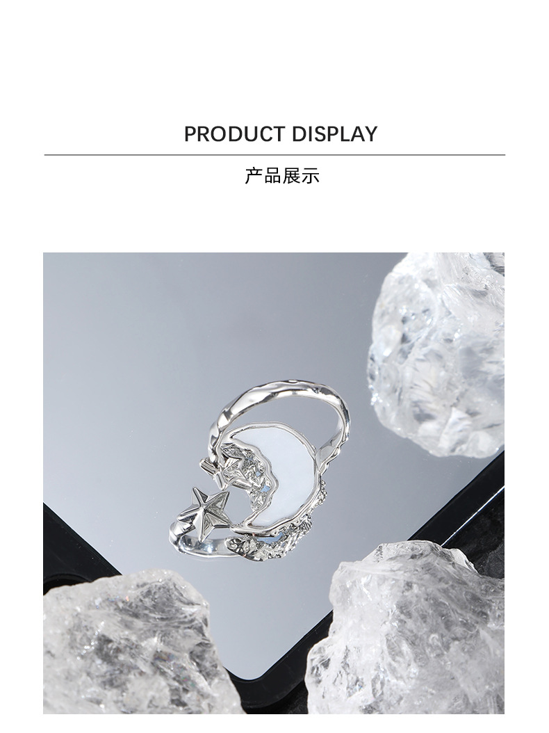 Original lava blue moon ring for women, a niche design with a light luxury and high-end feel, unique and individual index finger ring pic 11