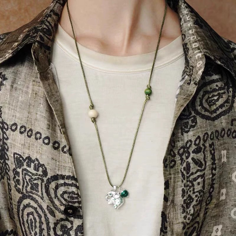 SWAH*图腾小象项链 董洁同款手工编绳小众复古高级串珠小象毛衣链详情9