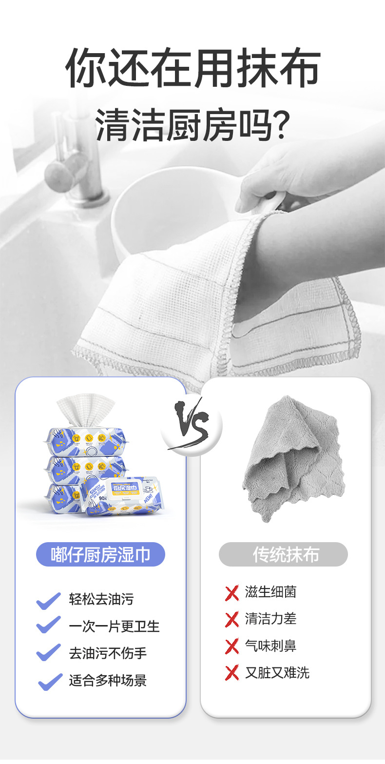厨房湿巾加大加厚家用油烟机灶台专用强力清洁一次性抹布去油污详情7