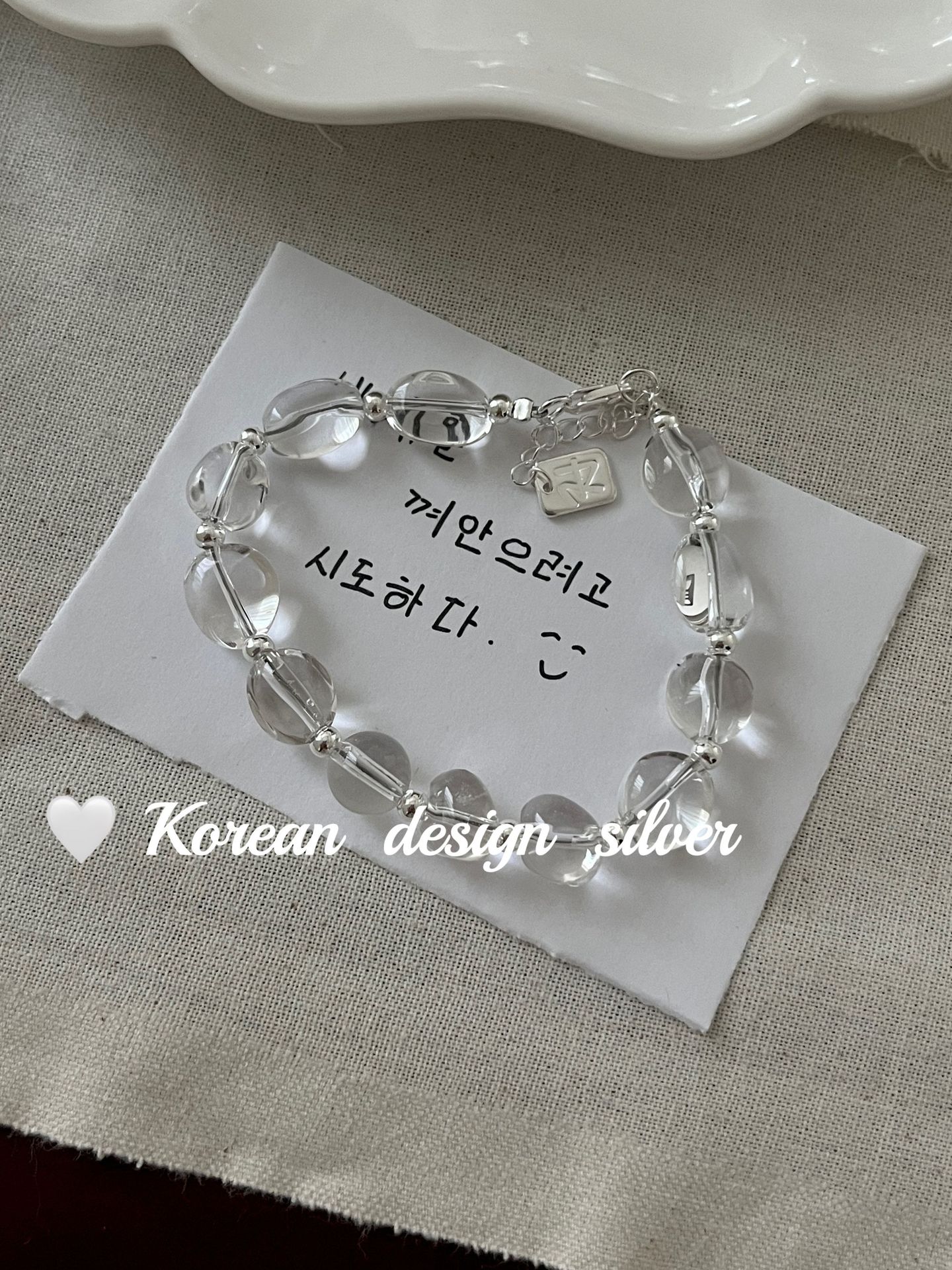 韩国Ins风设计银饰品批发 S925纯银随形白水晶手链叠戴简约气质女详情3