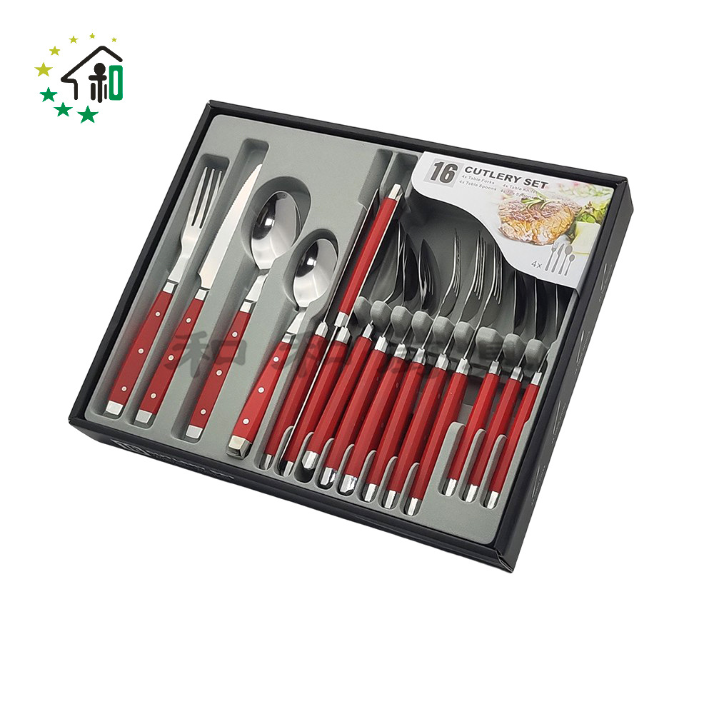 亚马逊跨境不锈钢餐具防木纹牛排刀叉勺16件套酒店西餐具礼盒套装详情4