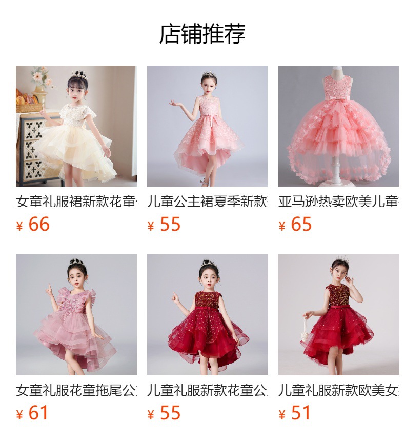 儿童公主裙礼服欧美花童亮片蓬蓬裙走秀表演服女童拖尾连衣裙跨境详情1