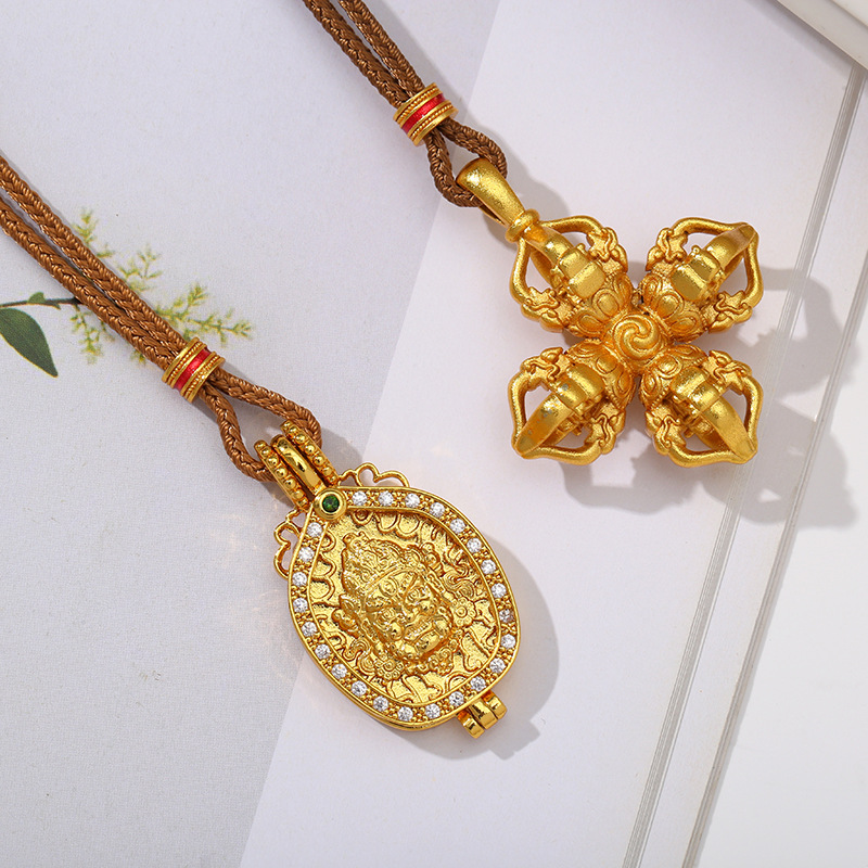 New Vietnamese sand gold necklace with a unique ethnic style, lion head with diamonds, and ancient hollowed-out pendant. Wholesale from the manufacturer pic 4