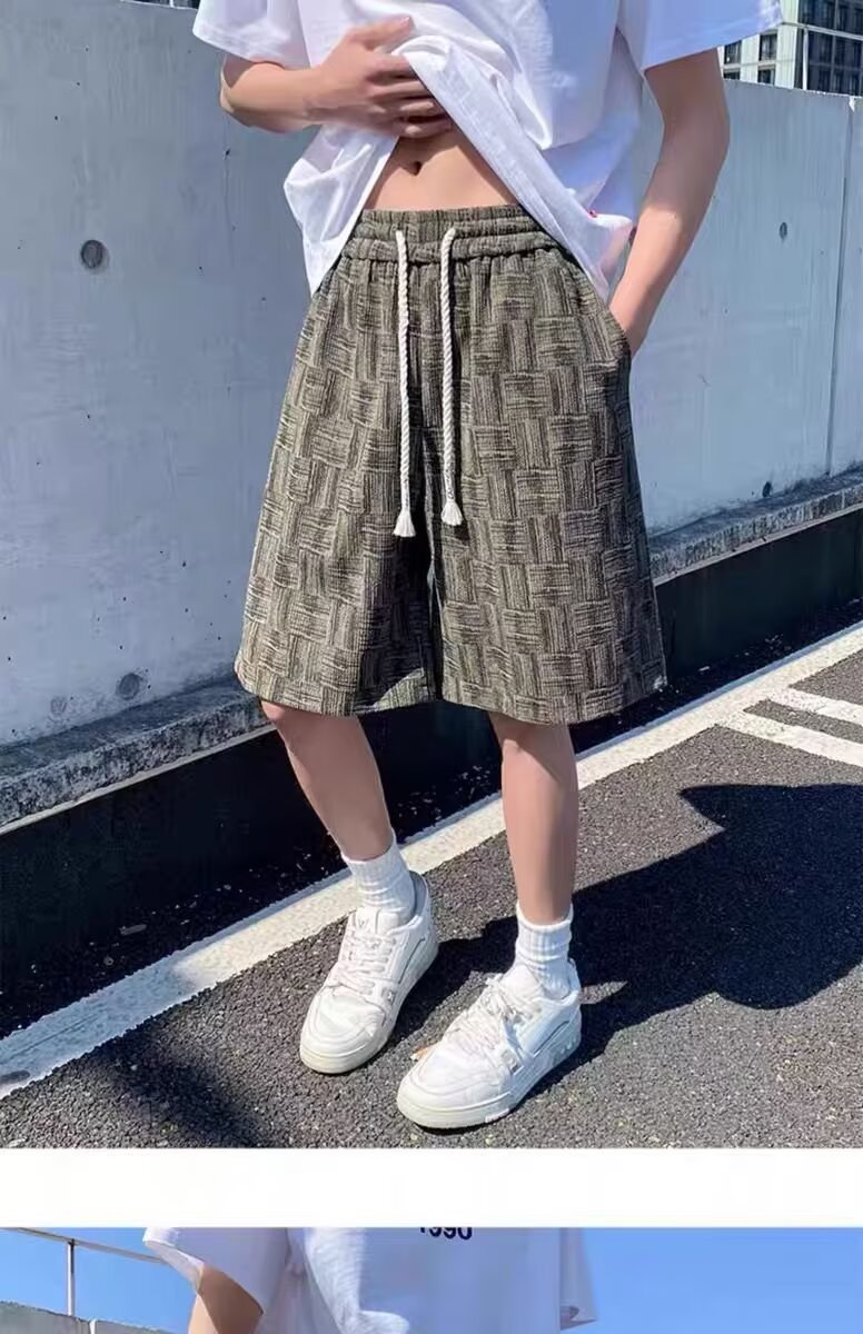 条纹休闲短裤男夏季潮流外穿宽松直筒中裤男款日系大码五分裤子男详情7