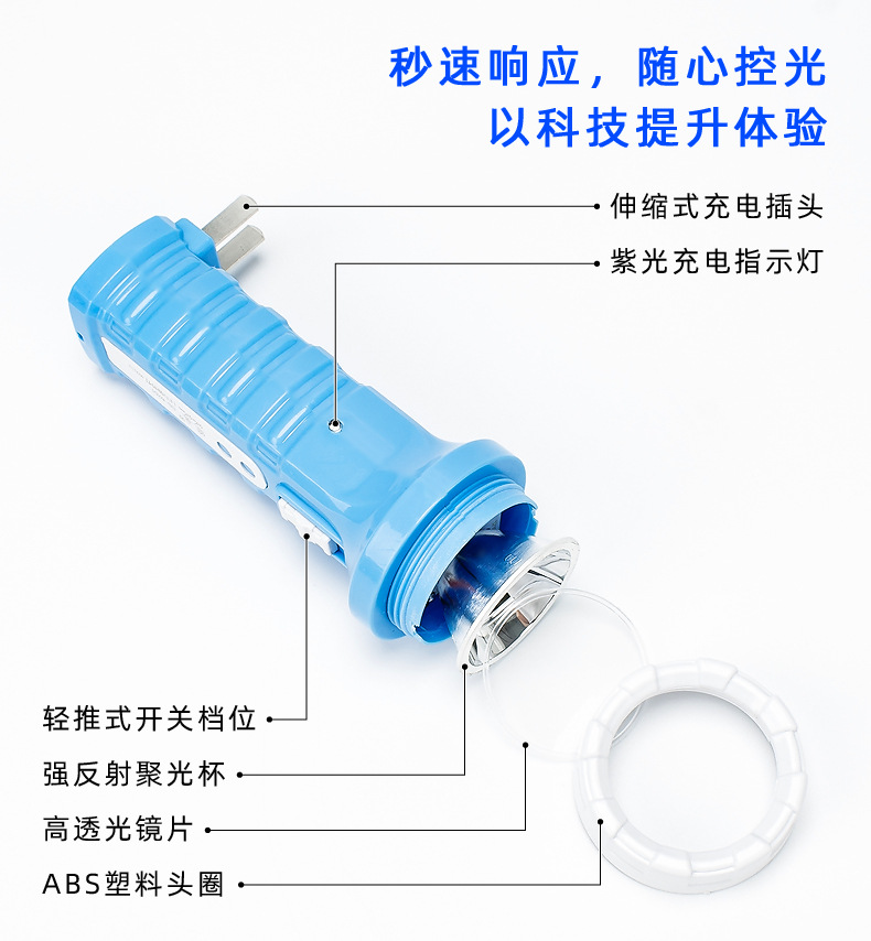 速森手电筒强光可充电家用迷你便捷小型多功能紫光验钞紫外线灯详情8