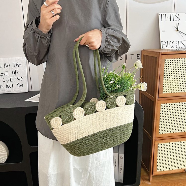 2024新款菜篮子沙滩包女士单肩腋下包韩版编织水桶包小众设计详情27