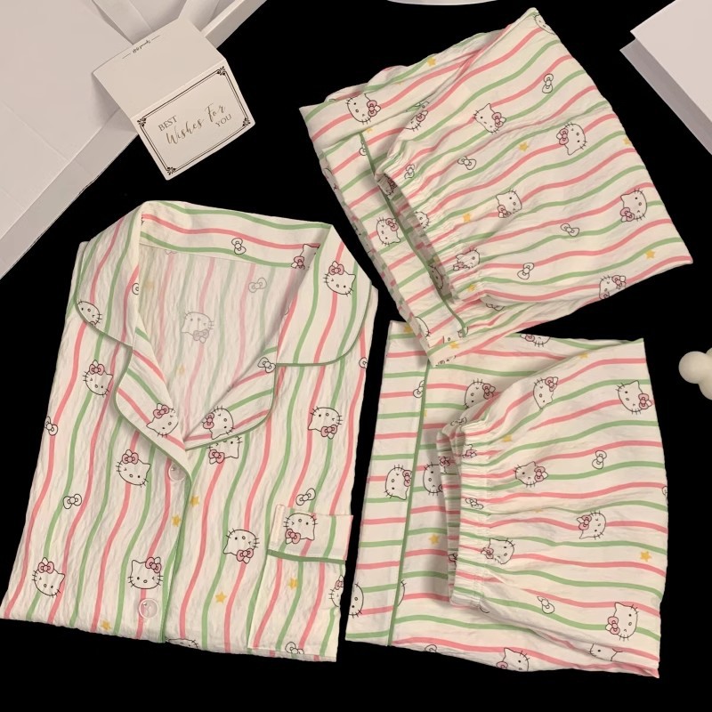 可爱小狗睡衣女款夏季云朵棉短袖短裤三件套少女休闲可外穿家居服详情17