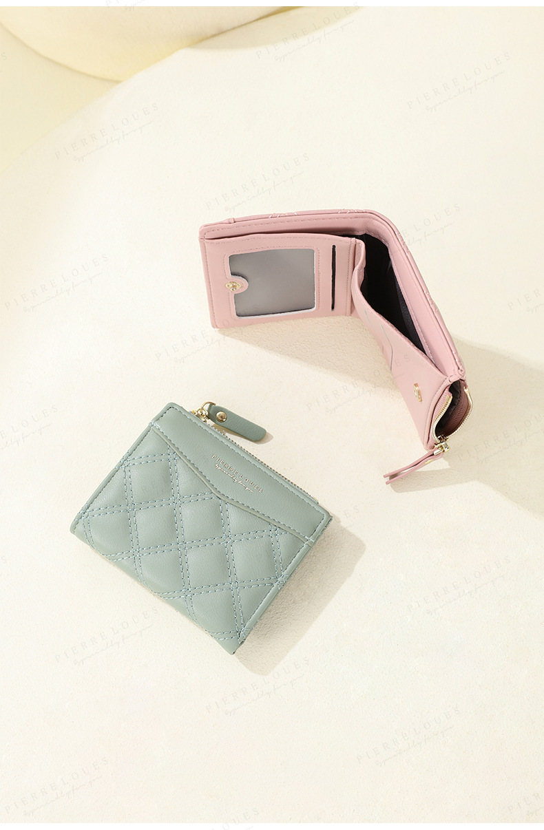 A fashionable new diamond-patterned student high-end wallet with a Korean InS-style short zipper and large capacity for women pic 14