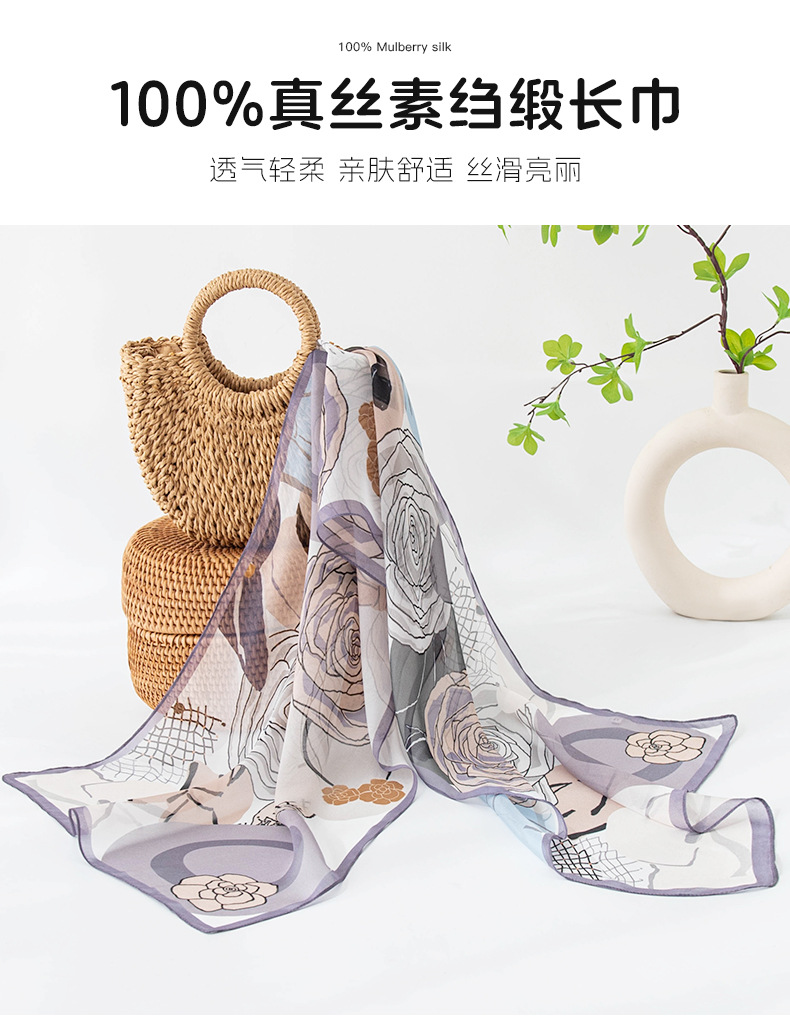 国潮桑蚕丝丝巾2025四季国风花卉图印花薄款围巾高级感女纱巾详情10