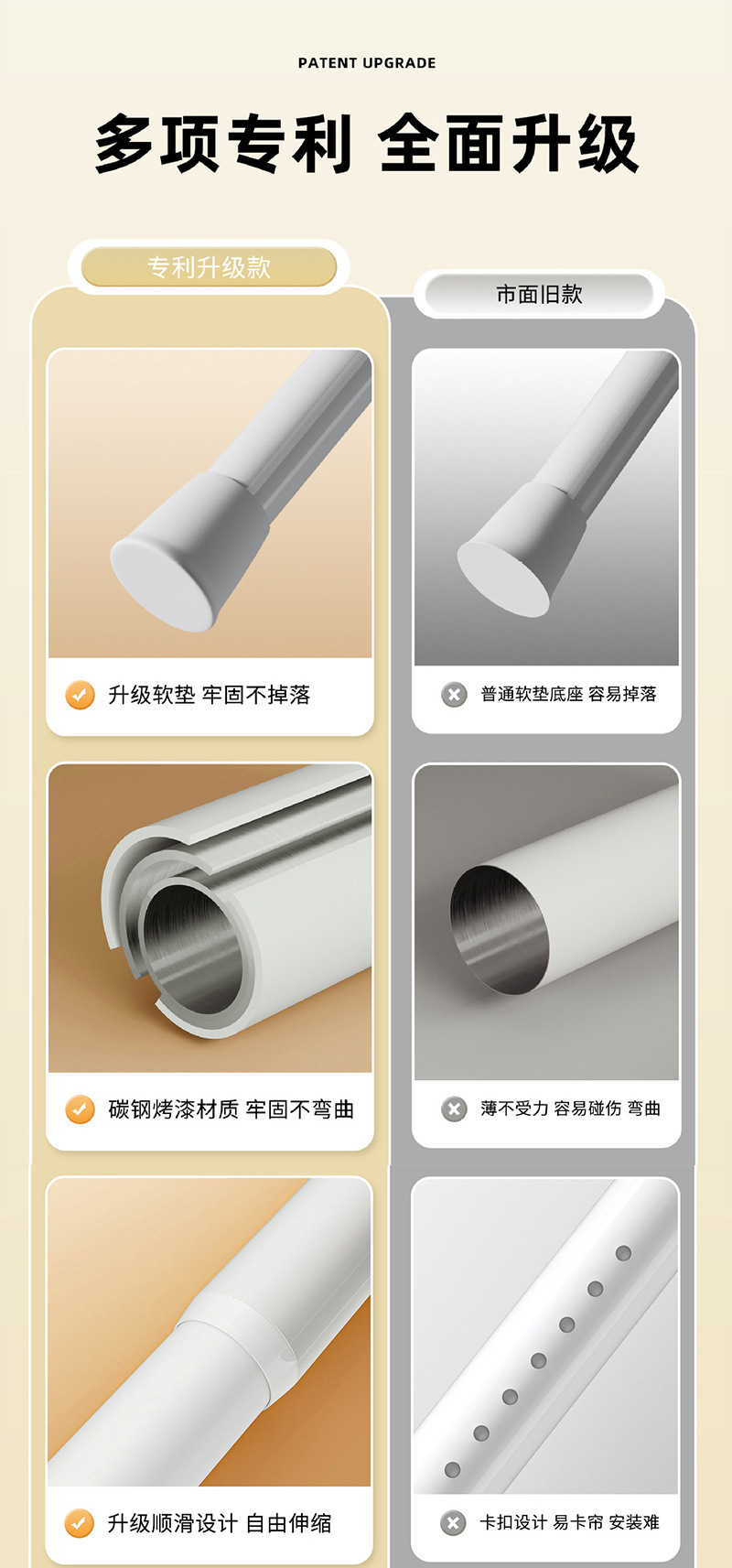 New type of non-drilling telescopic rod louver curtain rod, Roman rod, bath curtain, gauze curtain, door curtain rod, Japanese clothes drying rod and support rod pic 11