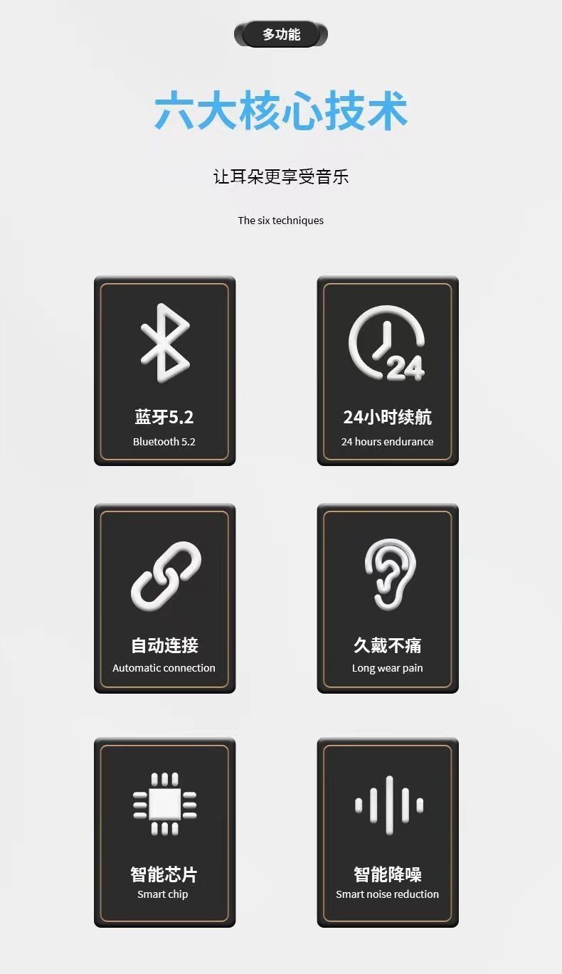 PRO102 ear-clip wireless Bluetooth Headphones feature long battery life for calls and sports, aemai high-quality sound, and comfortable silicone pic 4