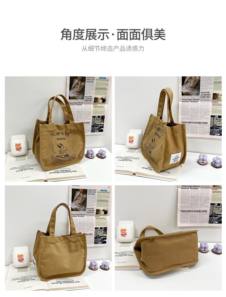 史比卡通帆布餐包加厚饭盒袋便当包防水手提保温袋学生大容量分隔详情5