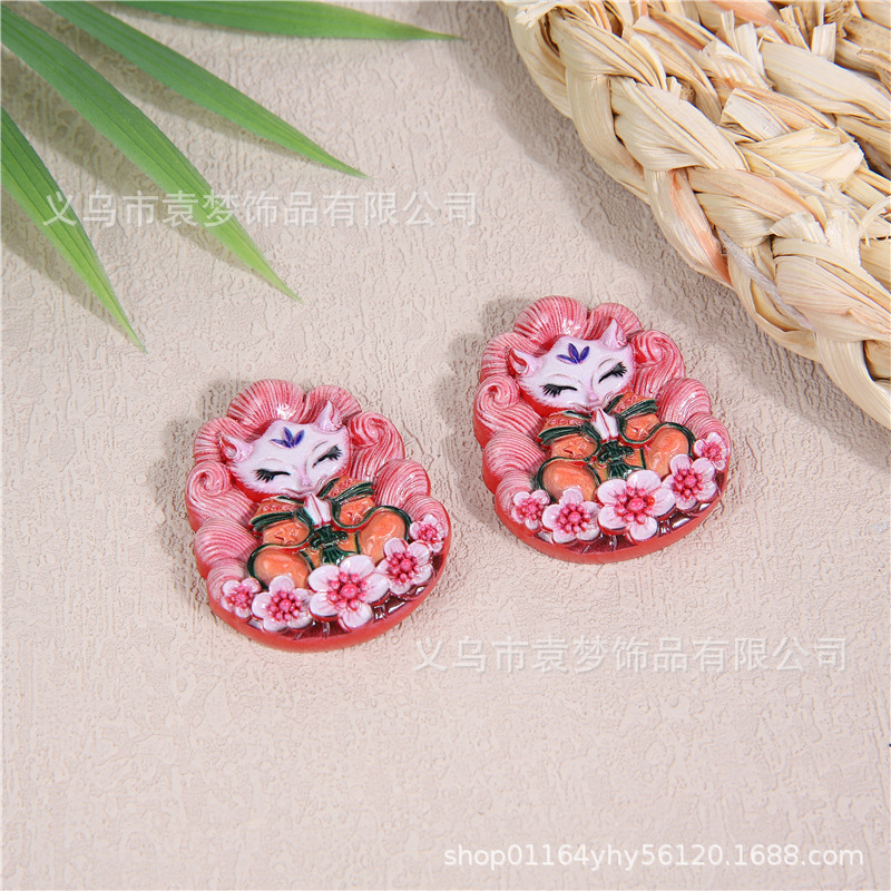 红砂彩绘唐卡葫芦吊坠批发朱砂水飞砂小狐狸狐仙平安扣项饰吊挂件详情17