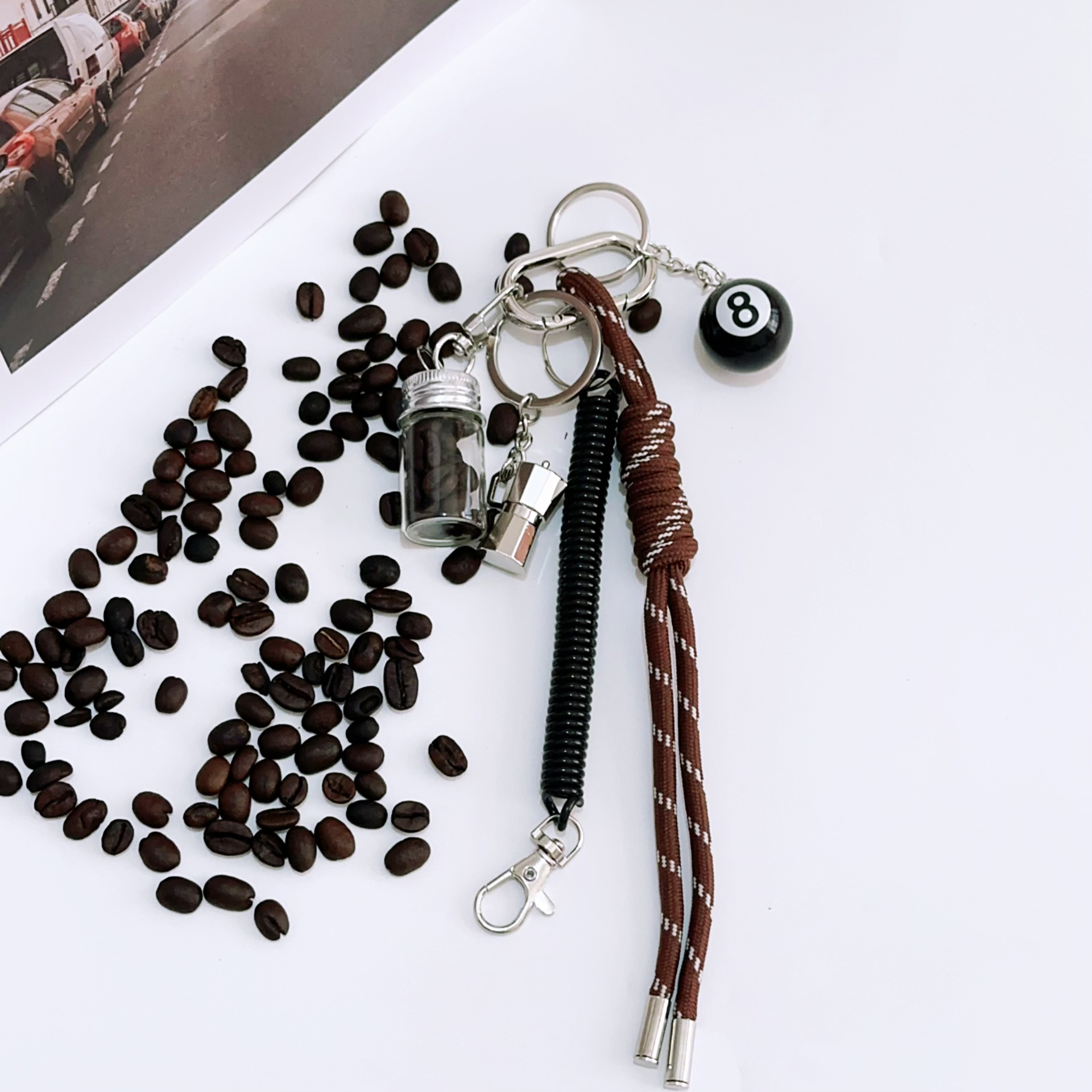 跨境现货miu系咖啡罐包包挂件真咖啡豆瓶子包挂金属咖啡壶挂饰品详情5