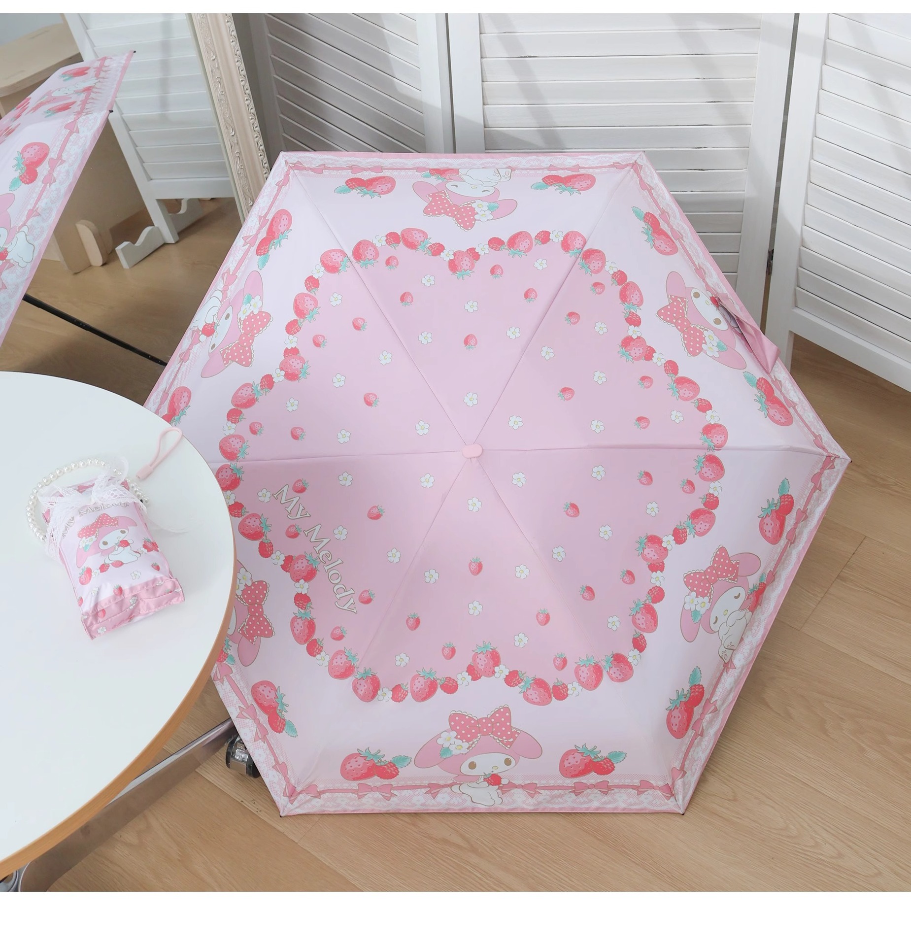 三丽鸥正版美乐蒂可爱卡通珠链五折太阳伞防晒蝴蝶结洛丽塔晴雨伞详情15