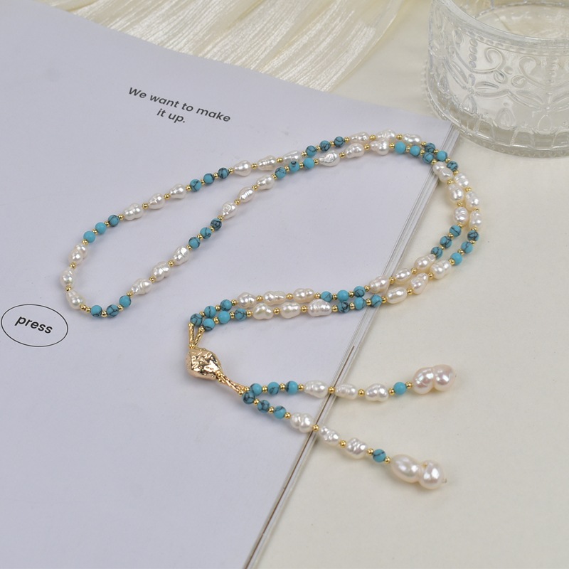 绿松石天然淡水珍珠项链女轻奢简约百搭一链多戴锁骨链颈链毛衣链详情11