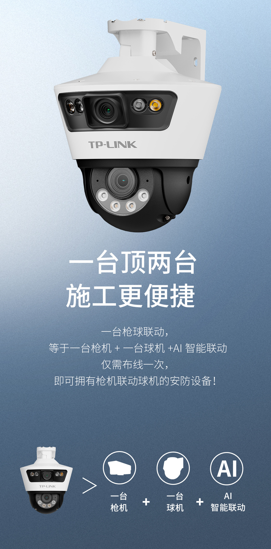 TP-LINK TL-IPC6109P-A双路500万监控DC/POE室外枪球联动全彩球机详情5