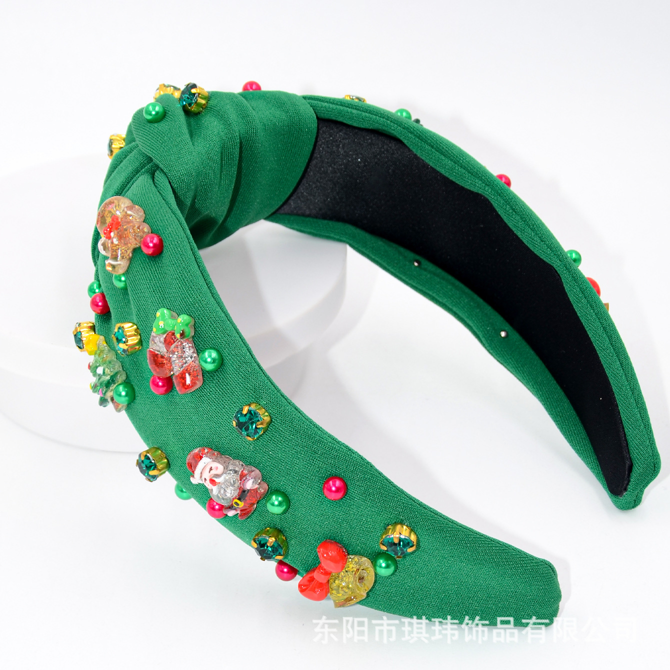 Qiwei Accessories Exclusive European and American new Christmas hair band, hair rope set, fabric, pearl Santa Claus accessory, knot hair accessory for women pic 5