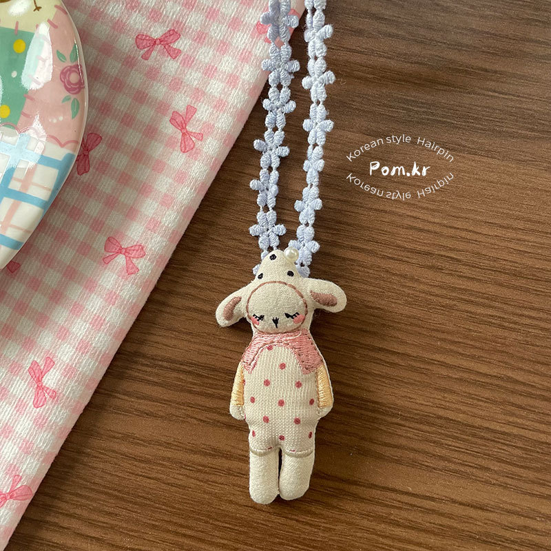 新款韩系卡通公仔项链布艺儿童甜美配饰蝴蝶结挂脖项饰兔兔配饰女详情12