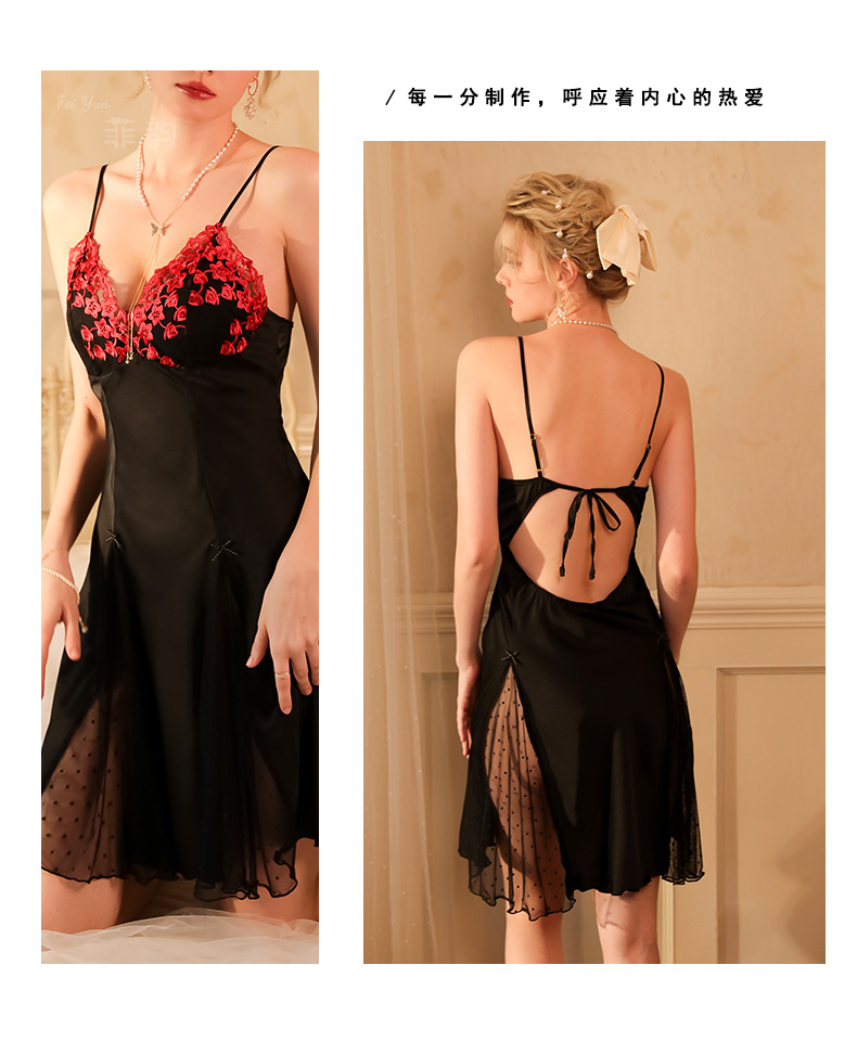 Feiyun Sexy Pajamas, Satin Nightgowns, Home Wear, Sexy halter nightgowns, Lace patchwork pajamas for women wholesale 427 pic 16