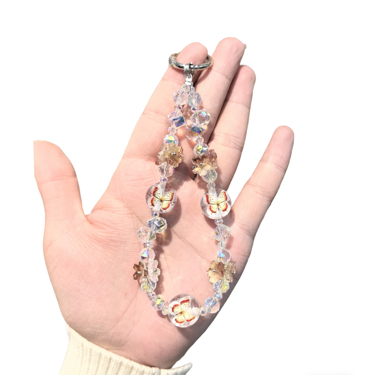 Dreamy colorful butterfly beaded key crystal pendant, a niche and exquisite girlish bag pendant, a gift with a spring atmosphere pic 3