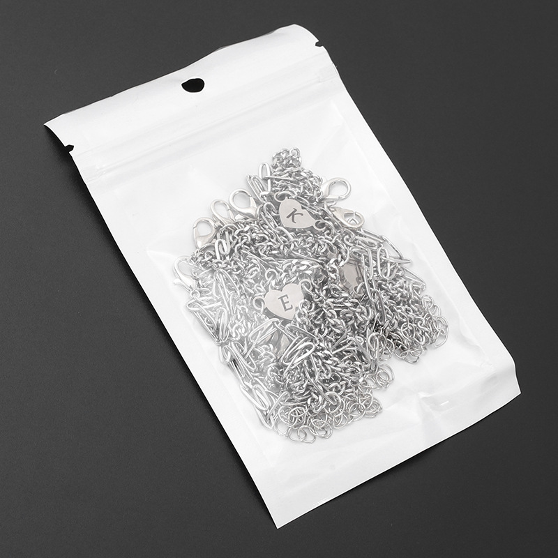 European and American stainless steel long box chain rectangular chain style bracelet, 26-letter DIY heart-shaped bracelet, titanium steel simple bracelet pic 8