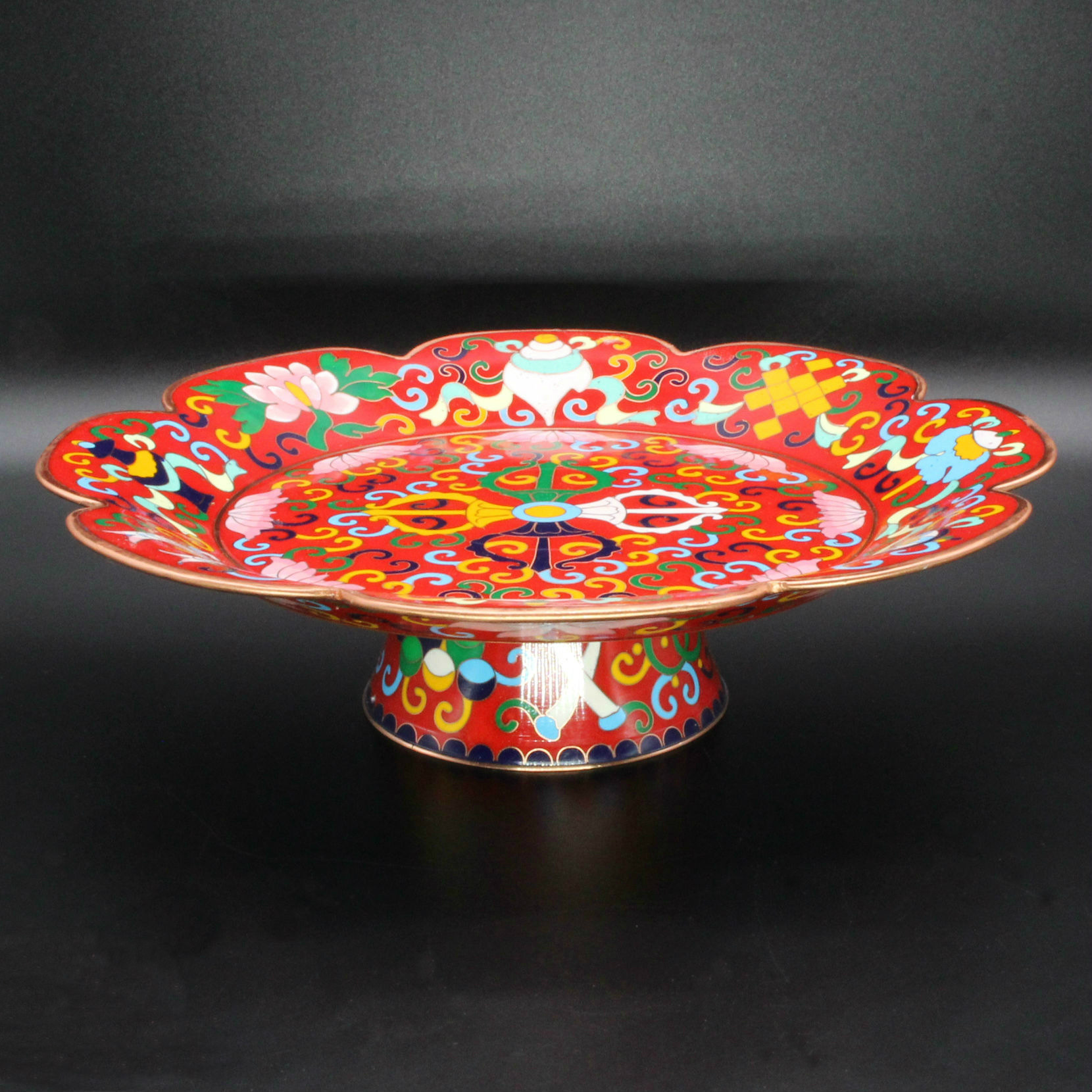 Jingtai blue manza, Buddhist offering utensils and ritual implements, plain copper filigree, low-temperature enamel manda plate, Mancha Luo belt tray pic 24