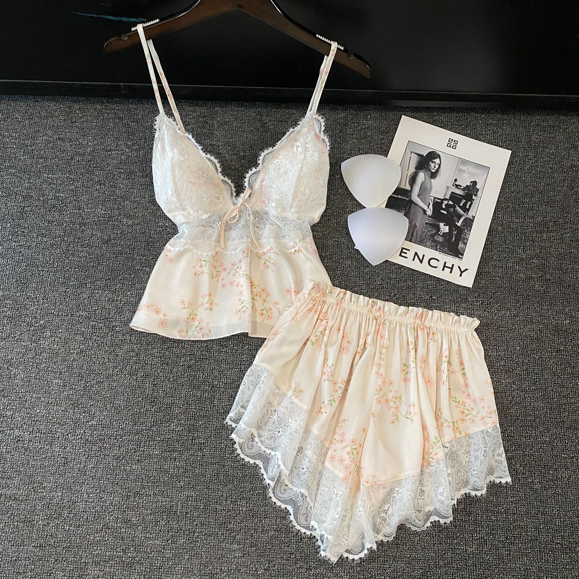 Ice silk pajamas for women, summer girls, pure desire, halter shorts, home wear set, pajama for women, pink and sexy home wear pic 12