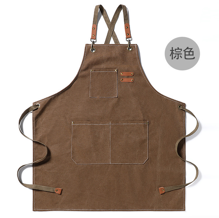 【 Chi Jia 】 Thickened canvas denim apron for foreign trade, home barista, kitchen, restaurant, hairdresser, work apron pic 10
