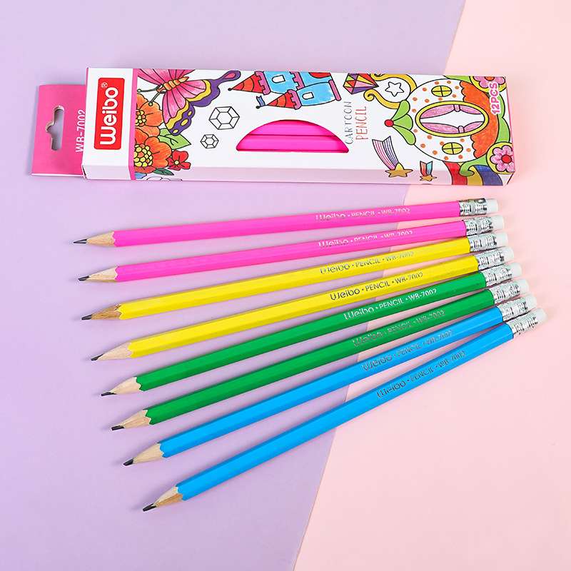 炜搏文具儿童木质卡通HB铅笔小学生可爱素描绘画自带橡皮盒装12支详情4