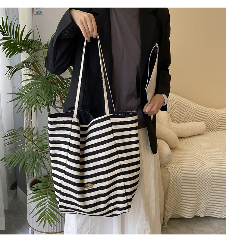 Striped canvas bag, 2024 new Korean-style ins tote casual bag, single-shoulder large-capacity tote bag shopping bag pic 35