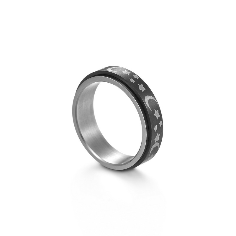 Amazon source Star Moon rotating titanium steel stress-relieving ring, standard US size cross-border jewelry wholesale pic 12