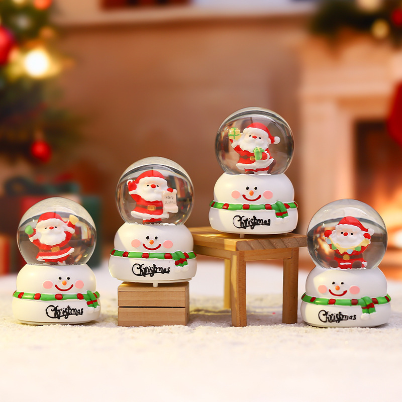 新款圣诞节雪人底座迷你水晶球节日礼物儿童发光音乐盒房间装饰详情10