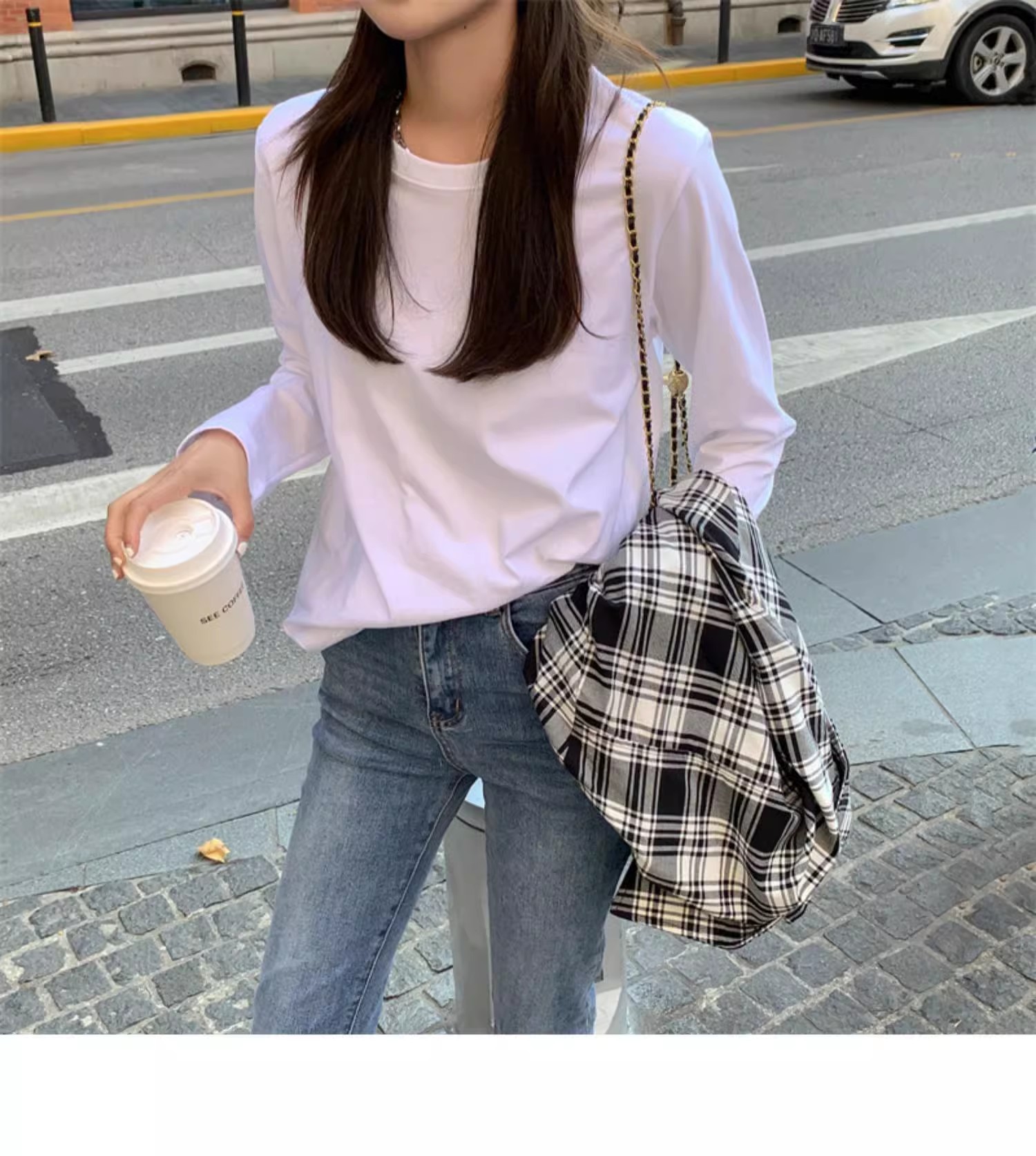 正肩长袖T恤女2023新款秋冬内搭纯棉宽松打底衫韩版白色男女上衣详情10