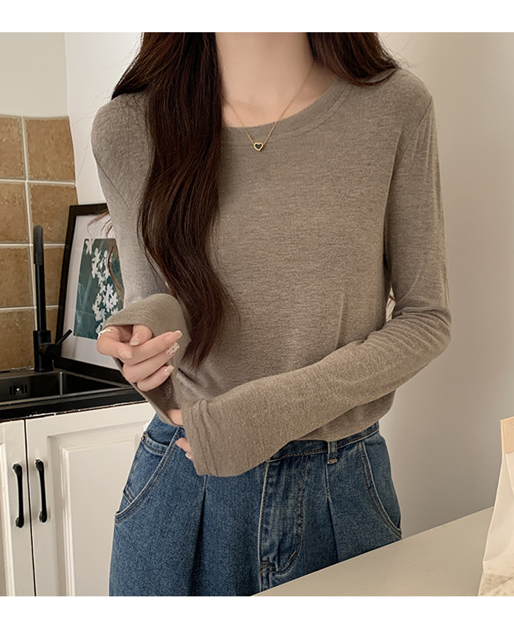 2024新款打底衫女薄款内搭白色洋气秋冬修身面膜圆领长袖上衣t恤详情9