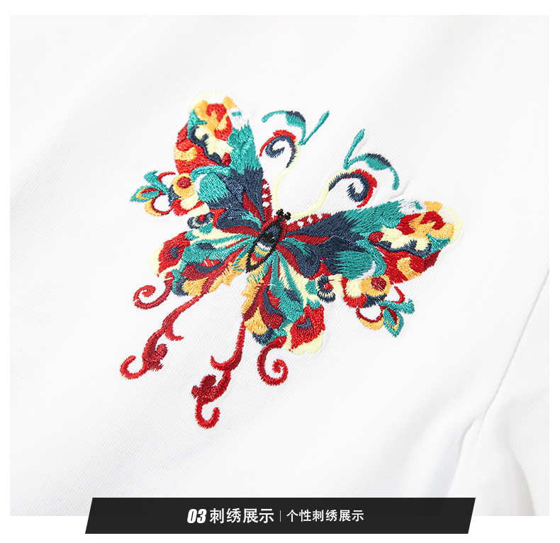 2025 New national trend short-sleeved T-shirt with butterfly embroidery, Chinese style, round neck, pure cotton loose, heavy half-sleeve pic 18