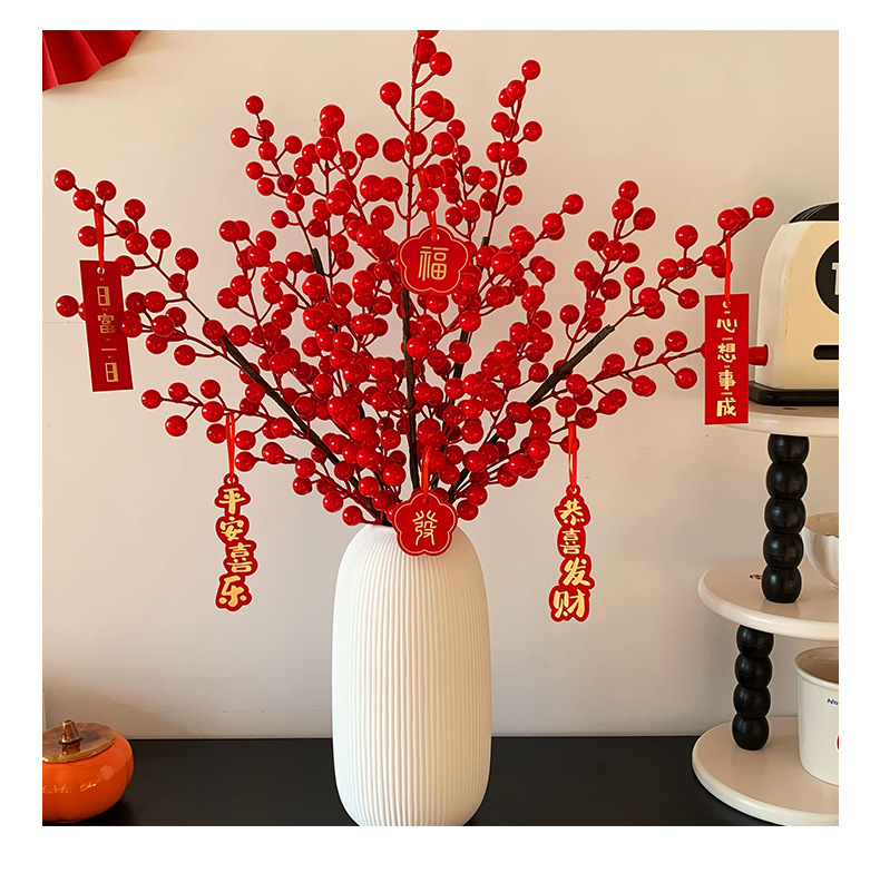 New Year flowers, New Year decorations, red fruits, prosperity fruits, artificial flowers, artificial bouquets, living room and dining table arrangements, housewarming ornaments pic 12