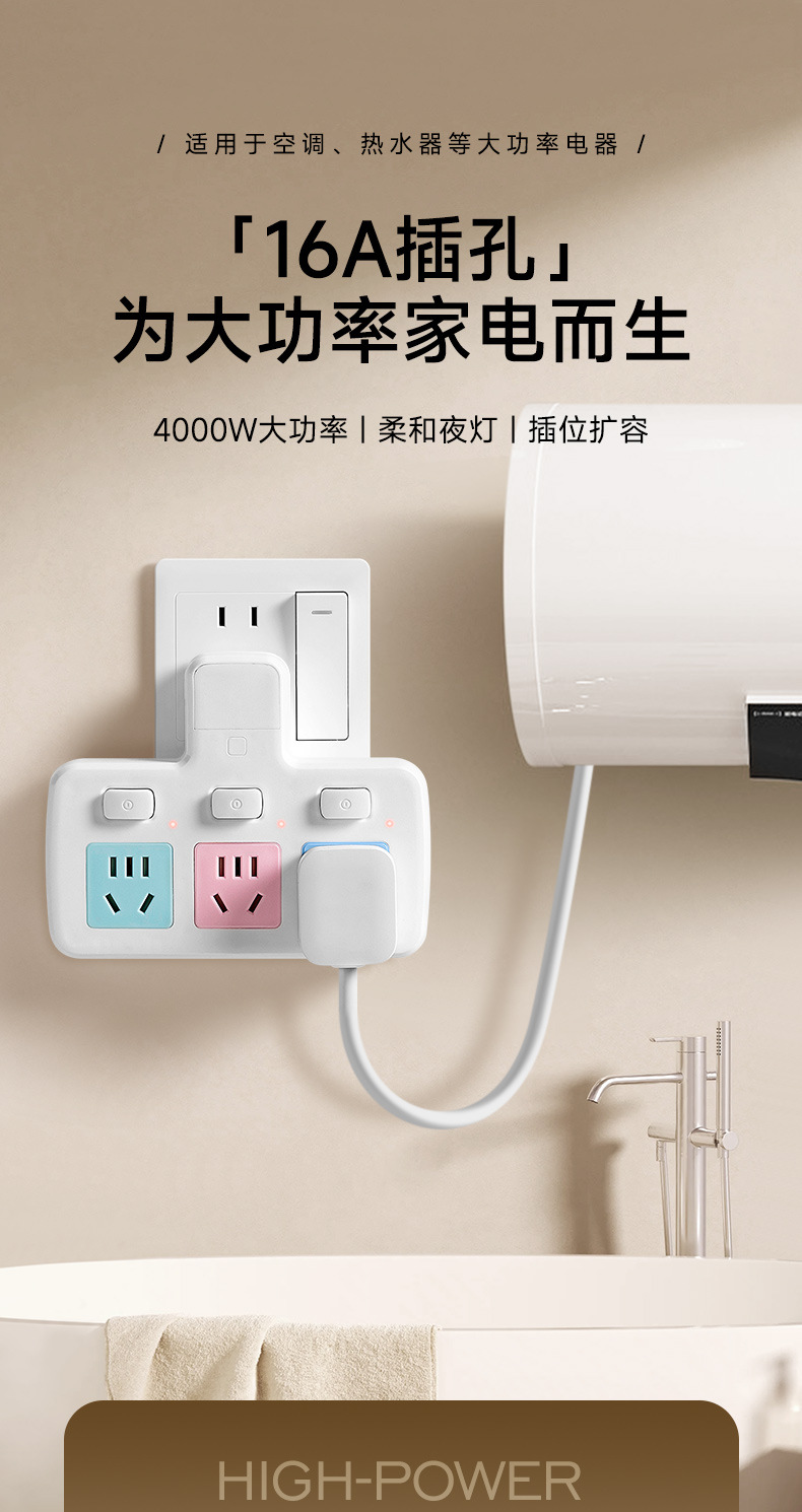 插座转换器多孔位一转多智能排插家用多功能插板大功率插头插座详情1
