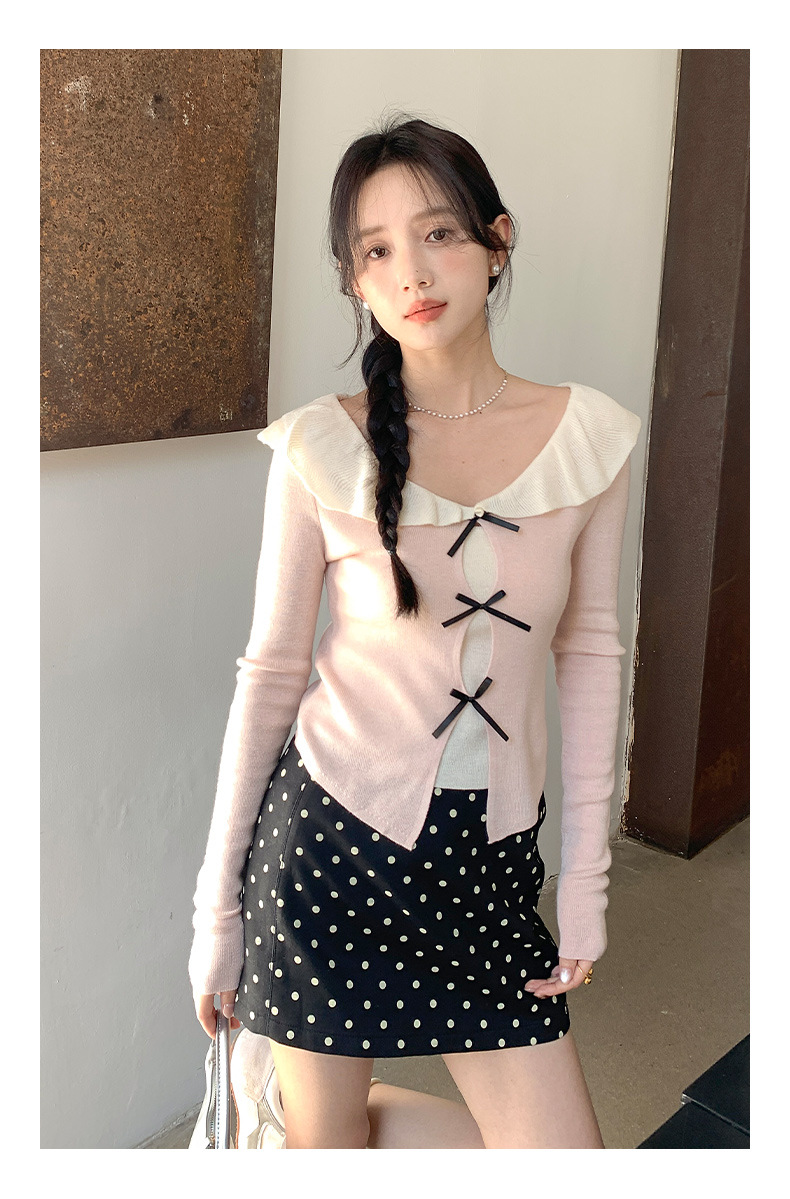 衣尔衫 设计感 假两件娃娃领蝴蝶结针织衫女短款温柔修身气质0337详情38