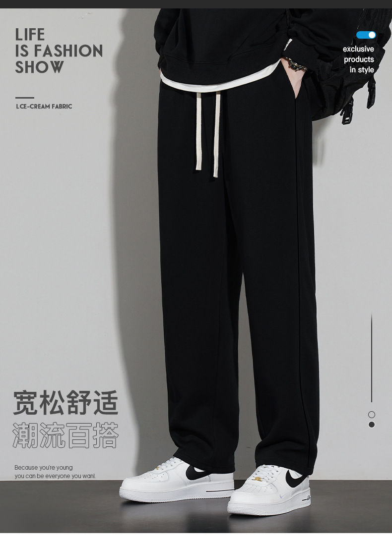 裤子男款秋冬季百搭休闲裤男士垂感阔腿宽松运动直筒长裤百搭卫裤详情36