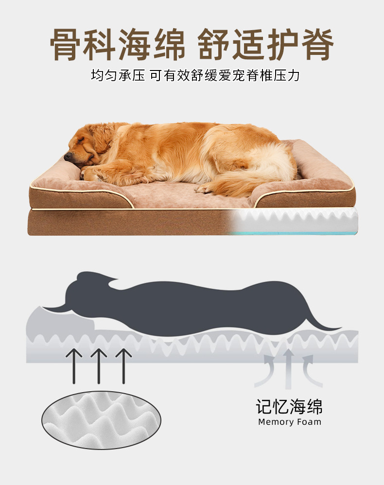 宠物窝工厂直销可拆洗狗窝宠物记忆海绵沙发床中大型犬狗狗垫子详情9