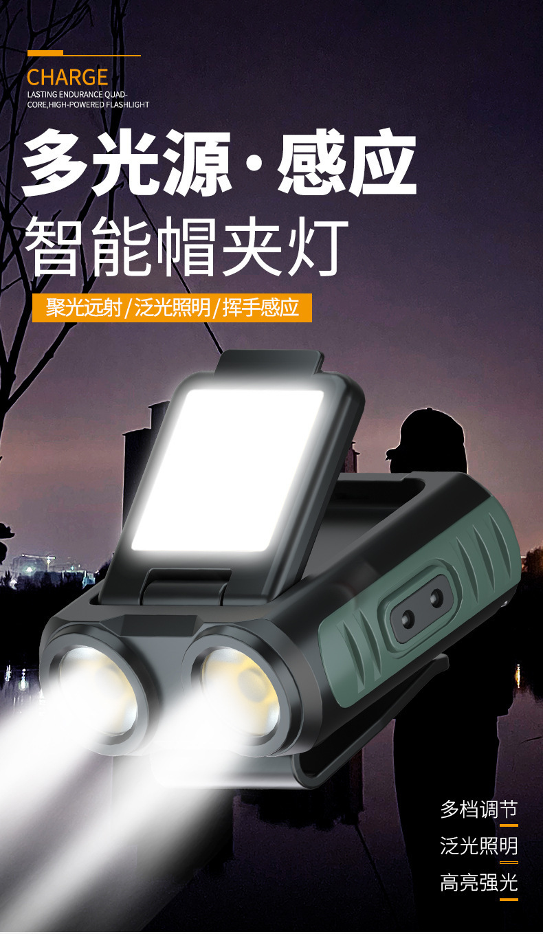 New cross-border induction cap light, USB charging, outdoor waterproof cap brim light, head with night fishing light, LED strong light head pic 1
