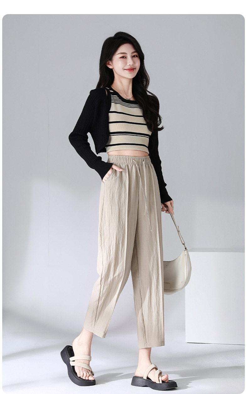 Summer thin Tencel linen nine-inch pants for women, elastic high-waisted tapered pants, 2025 new style Halon pants, cigarette tube pants for women pic 10