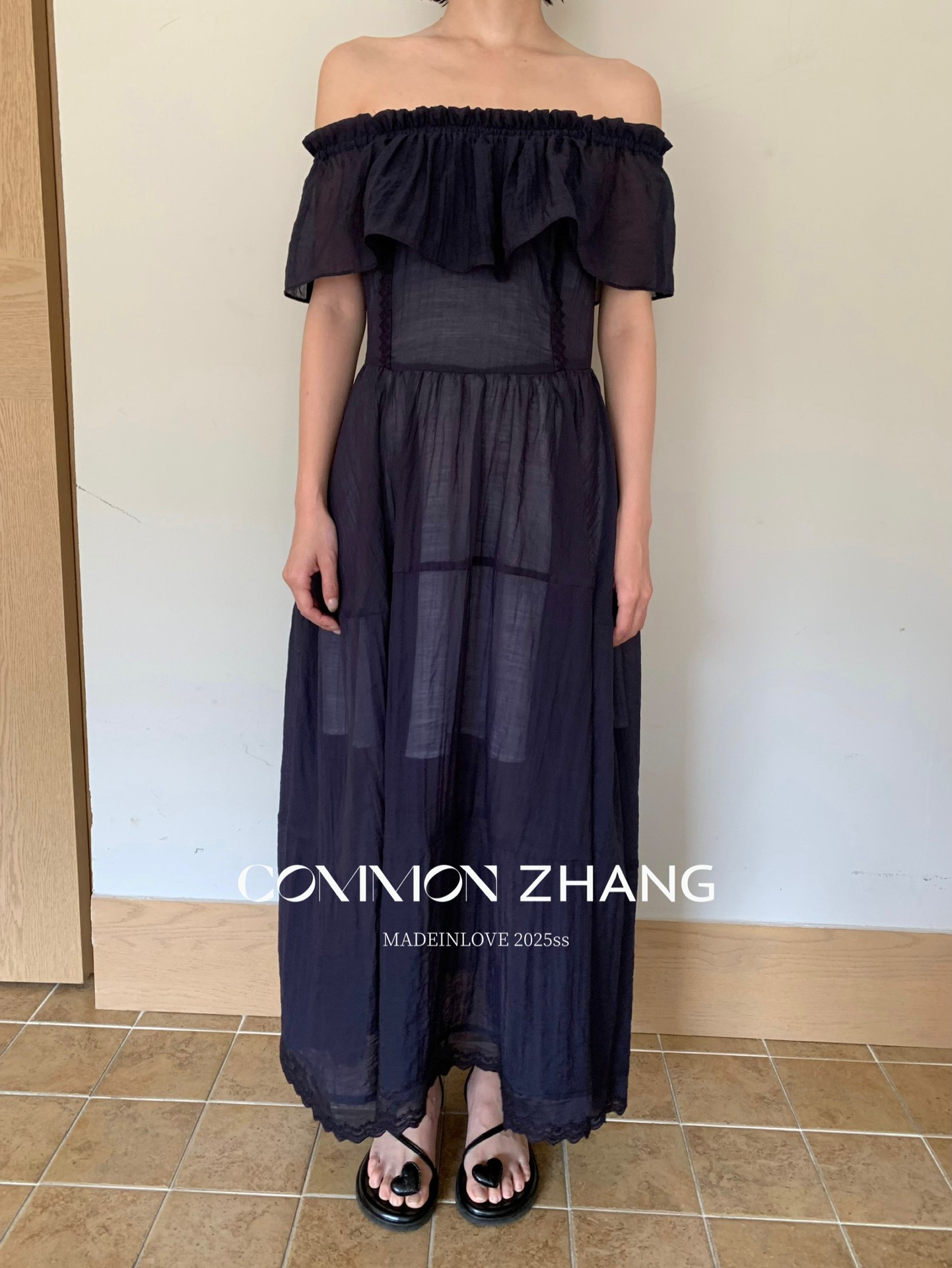 CZ ZHANG Summer French lace patchwork one-shoulder off-the-shoulder sexy slightly transparent texture dress for women B26857 pic 16