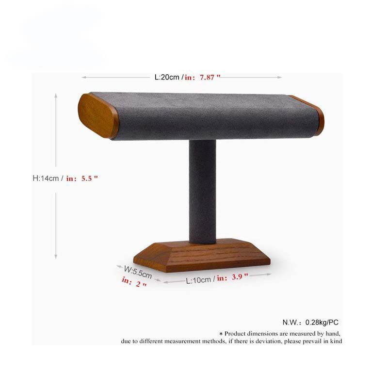 定制实木仿皮绒扁管封口木塞工字架手表展架黑色pu皮绒米色手链架详情6